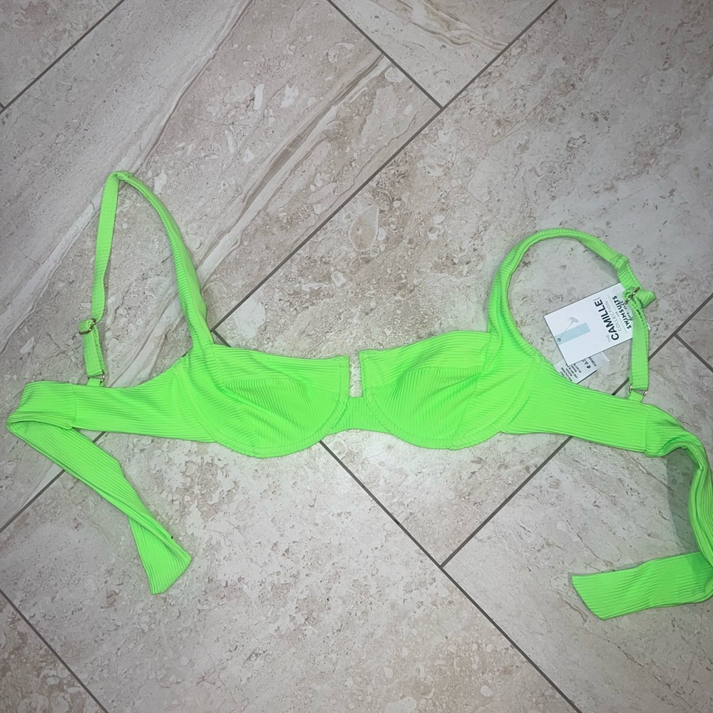 Neon green tie back bikini top with adjustable straps w/ Under wire